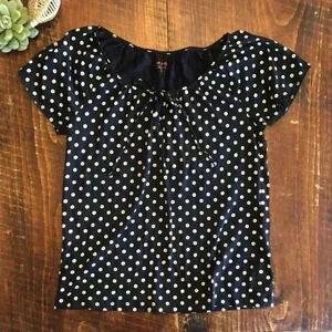 Joe Fresh | Black Shirt Sleeve Blouse with White Daisies, Tie at Neck